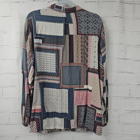 Benotti Patchwork Blouse Shirt Womens XL Long Sleeve Retro Bohemian Boho Hippie - Picture 8 of 16